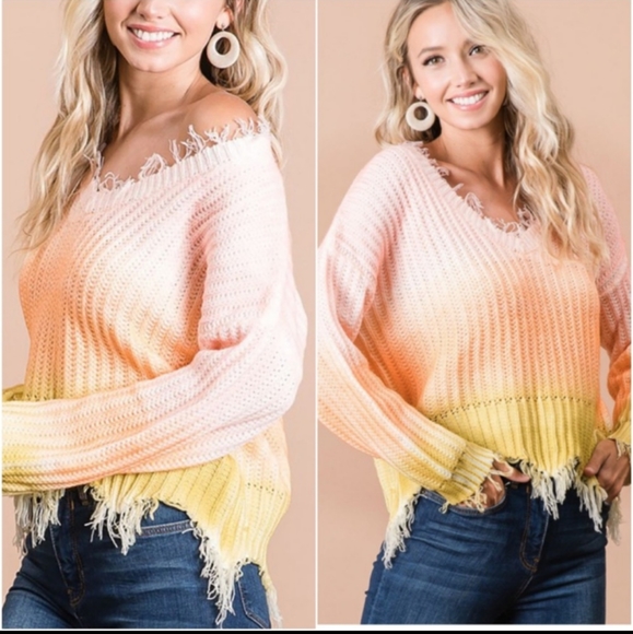 Val Marie ombre frayed edge sweater is a great burst if color and Trend - Picture 4 of 13